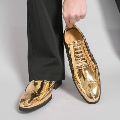 Men's Carved Shiny Faux Leather Brogue Lace Up Formal Stage Evening Party Shoes