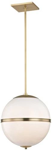 Crystorama Truax 16" Aged Brass and White Acrylic Orb Pendant Light - Picture 2 of 6