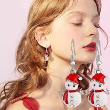 New Super Cute Enamel Snowman    Dangle Rhinestone Earrings Perfect Gift