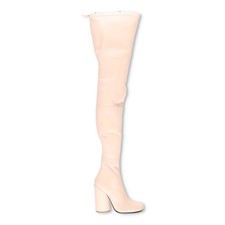 BURBERRY Womens Thigh High Boots Ivory Leather Zip Closure UK 5 RRP 1750