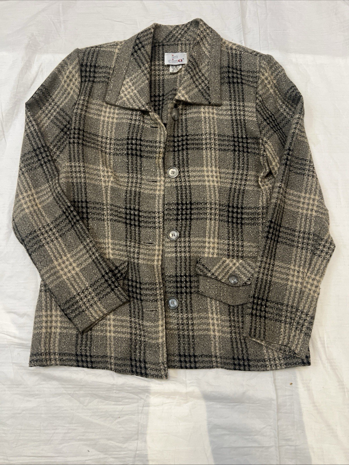 Vintage In Cinq Women’s Skirt Suit Size 8  Plaid Tweed Jacket Pencil Skirt Set