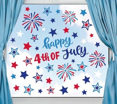 9 Sheets 4th of July Window Clings USA Stars Fireworks Window Decals Patriotic D