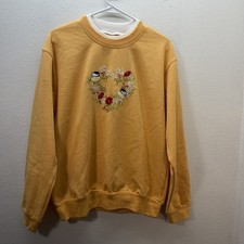 VTG Morning Sun Layered Sweatshirt Sz M Yellow Embroidered Birds Cottagecore 90s