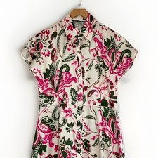 Zara Long Dress Size M Maxi Satin Floral Buttoned Collared Occasion Cream Pink