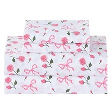 Pink Floral Queen Bed Sheets, Cozy Microfiber Flower Printed Sheets with 15" ...