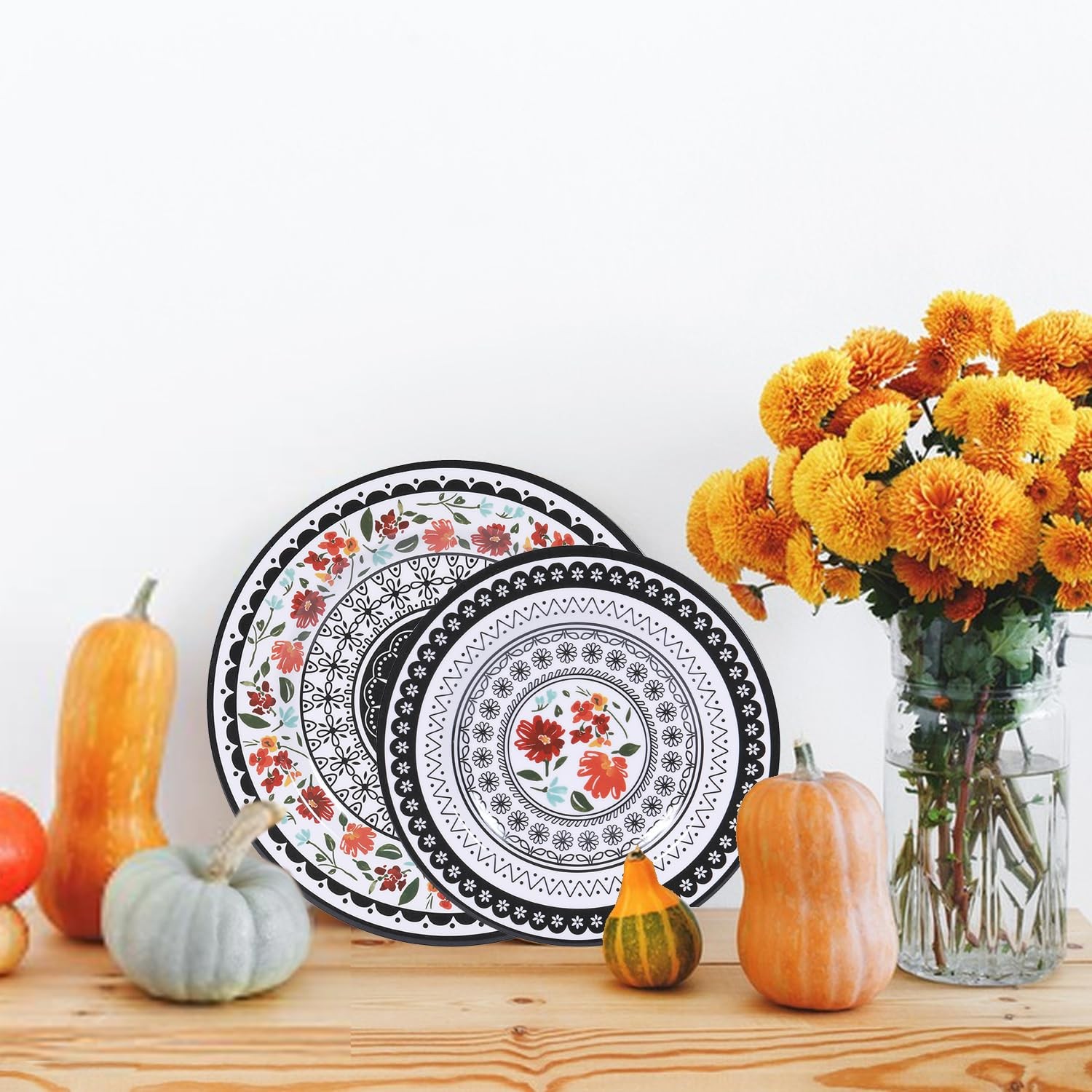 12-Piece Melamine Dinnerware Sets, Unbreakable Dinner Dishes Set for Indoor and