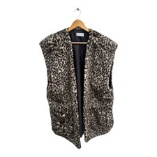Bridge Damen Weste Kunstfell Gr L Leopardmuster Vintage Lang Elegant Warm Braun