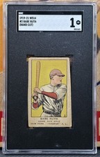 BABE RUTH 1919-21 W514 Strip Card #2 SGC 1 1ST YANKEES CARD, Cool Back Stamp HOF