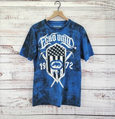 Ecko Unltd MMA Mens Size M Blue Spellout Graphic T Shirt Tee