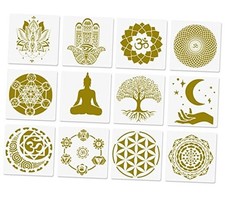 Sacred Geometry Stencils - 12 Pcs Yoga Stencils with Om, Lotus, Chakra,