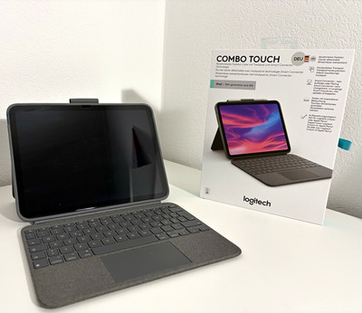 Logitech Combo Touch Tastatur-Case iPad 10./11. Gen., Trackpad, DE QWERTZ, Grau