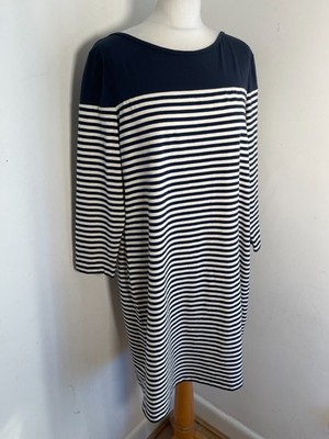 Jaeger tshirt Dress XL VGC striped navy cream jersey stretch tunic shift