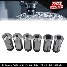 5C Square Collets 6 PCS Set 1/4" 5/16" 3/8" 1/2" 5/8" 3/4"