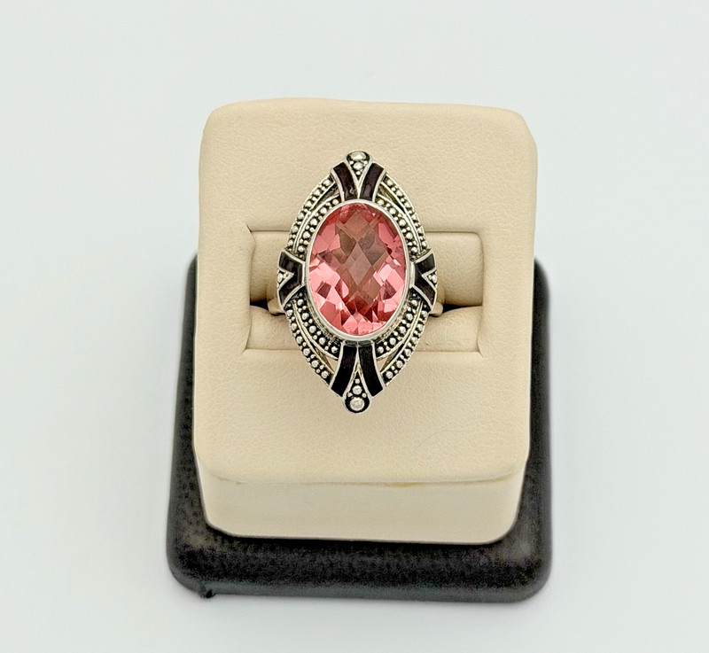 Sterling 925 NICKY BUTLER Watermelon Quartz & Marcasite Designer Enamel Ring 7