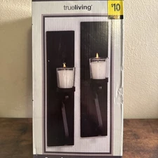 Set of 2 Wall Sconces 3.1 X 12.8 Black Metal w/ 2 Clear Glass Votive Candle Cups