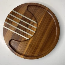 Georges Briard Tray Teak & Metal RARE Vintage 1960s MCM Woodland Round 12.5"