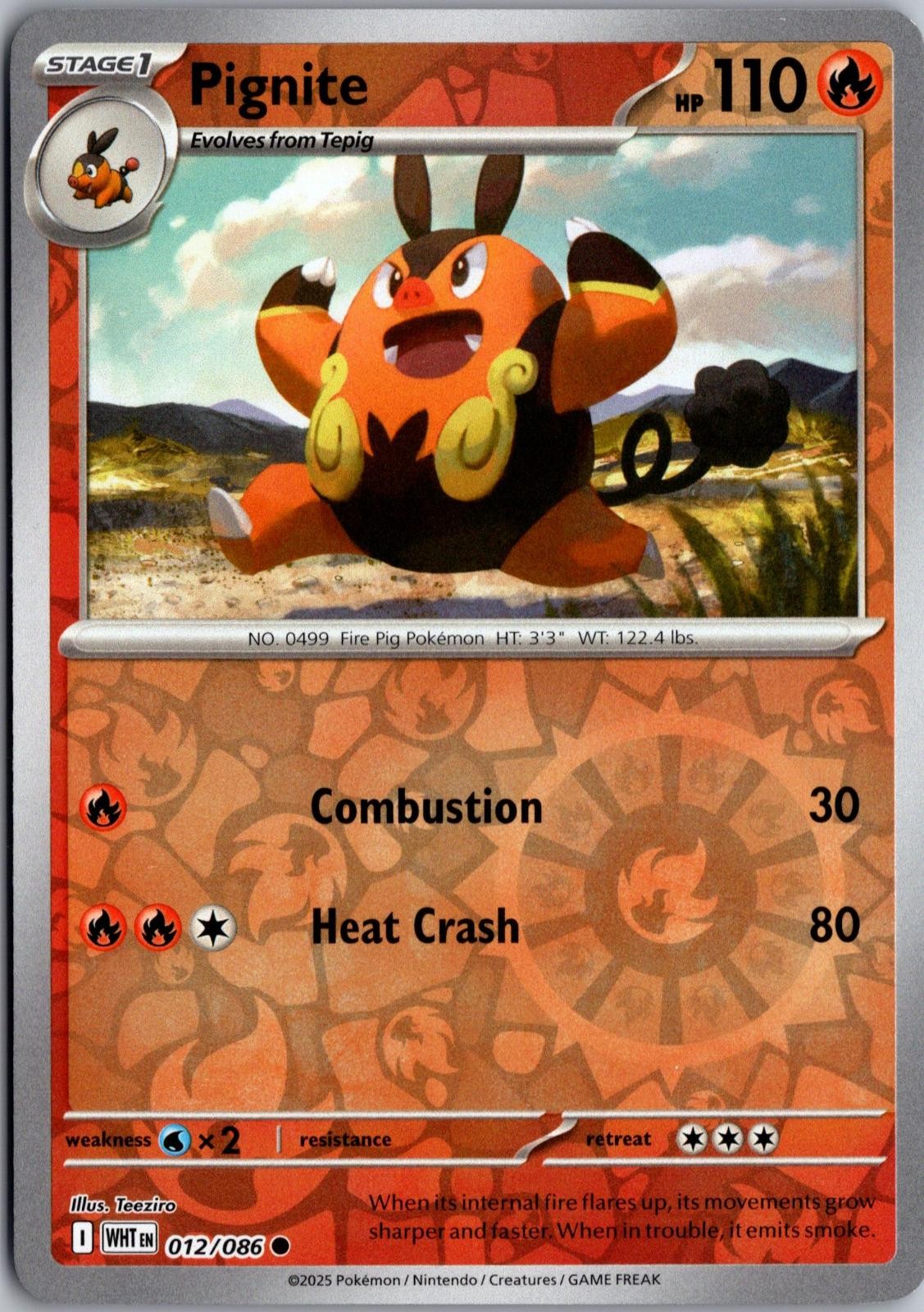 Pignite 012/086 Common White Flare Pokemon Reverse Holo Near Mint