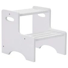 Wooden Toddler Step Stool for Kids, Two Step Stool with Non-Slip Pads  Handle...