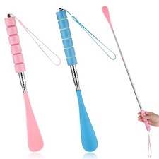 2Pcs Shoe Horn Long Handle Retractable Telescopic Stainless Steel Shoehorn