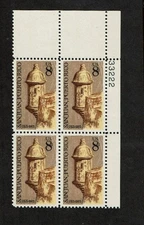 1971 U.S. COMMEM 8c MORRO CASTLE Plt# Blk of 4 Sc#1437  M/NH/OG GEM!