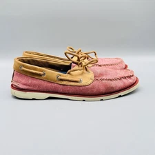 Sperry Top-Sider Shoes Mens 9 Red Fabric Tan Leather Boat Shoes Casual Comfort