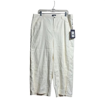 NEW NYDJ Vanilla Linen Blend Women 14 Wide Leg Crop Pants Lift Tuck