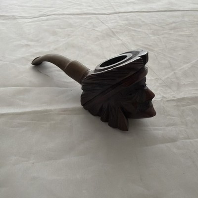 Vintage Alian Briar Pipe Made In Italy Hand Carved Indian Chief Head 