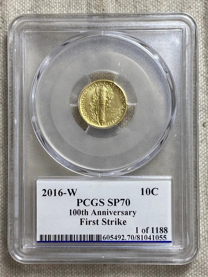 2016-W Mercury Dime 24k Gold 1/10oz PCGS SP70 FS Signed Edmund Moy 1 of 1188 - Image 2 of 4