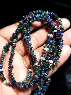 Natural Ethiopian Black Opal Uncut Chips 4-5mm 16'' Strand Welo Fire Opal AAA