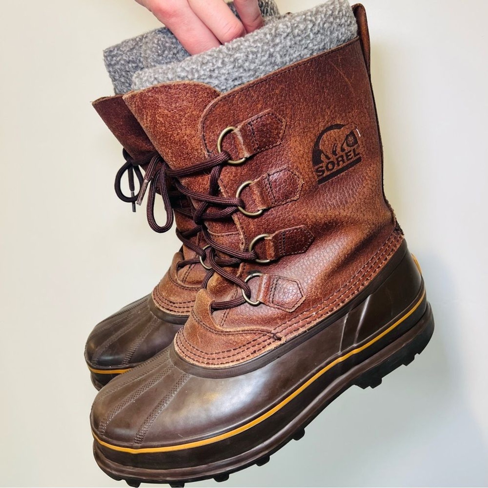 Sorel Mens Brown Caribou Waterproof Leather Winter Boots