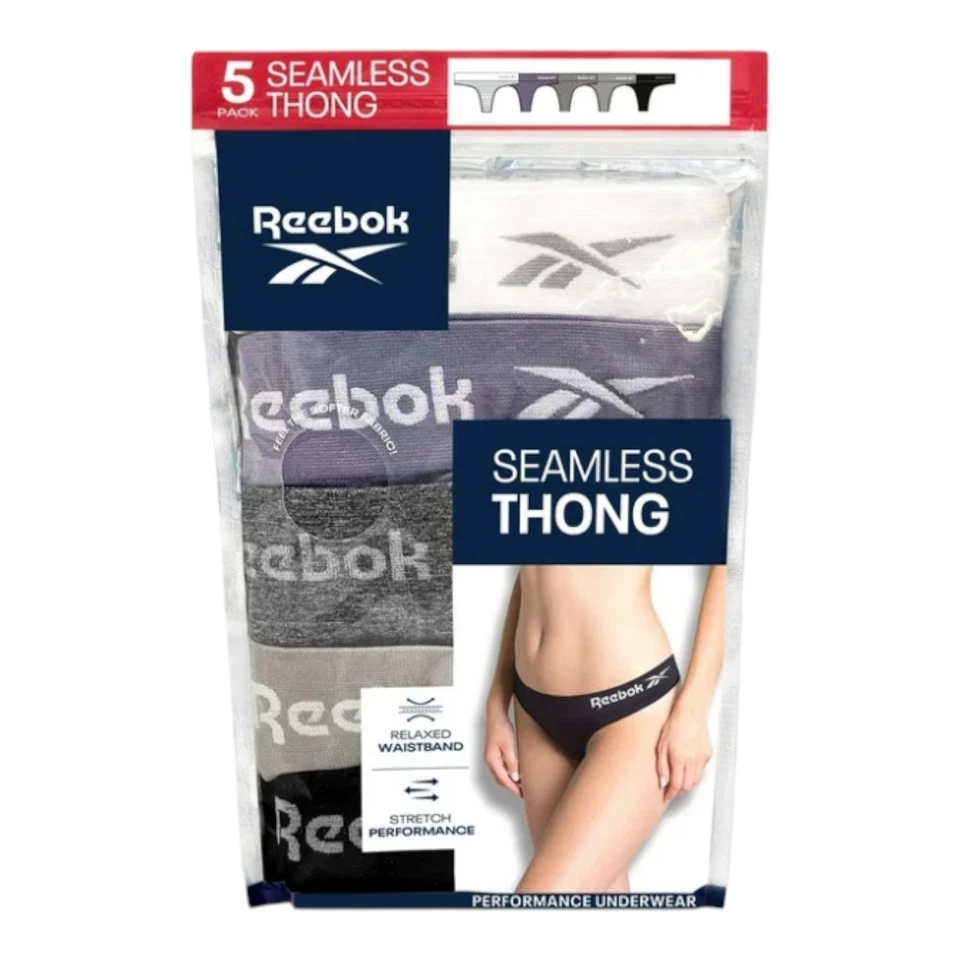 Reebok Women's Seamless Thong, 5-Pack Size Large Pink Gray Mauve Purple - Image 2 of 4
