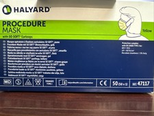 Halyard 47117 Yellow Procedure Face Mask with Earloop - Box of 50, Free Shipping