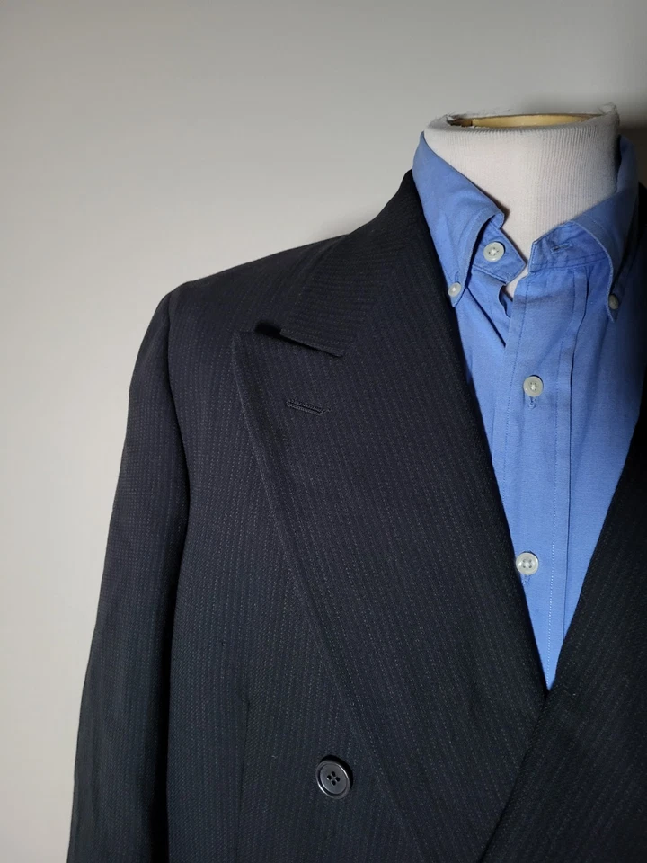 Vestimenta Armani Double Breasted Black Crepe Wool Sport Coat Blazer Jacket 44R - Image 3 of 4