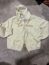 Bay Island Women's 2XL Cream Fleece Full Zip Hoodie Pockets Las Vegas Rhinestone