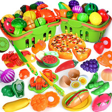 100 PCS Cutting Play Food Toy for Kids Kitchen, Pretend Food Toys for Toddlers,