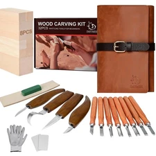 Deluxe Wood Carving Kit with Leather Case,Wood Tools Set Brown