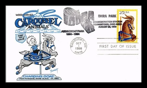 US COVER CAROUSEL ANIMALS CHARGING GOAT FDC IDORA PARK PICTORIAL CANCEL