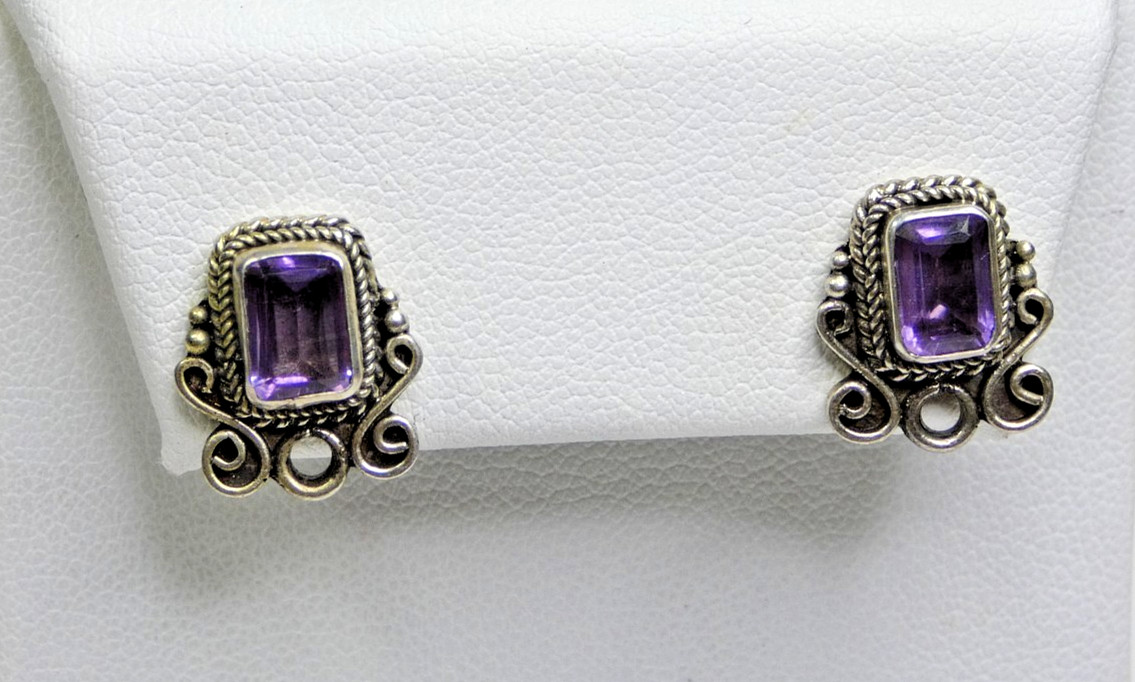 Rectangular Amethyst Sterling Silver Stud Earring… - image 2