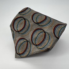 Countess Mara All Silk Gray W/Red/Blue/Yellow Circle Pattern Made In USA 57x4