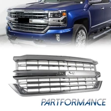 Front Bumper Upper Grille Chrome Silver For 2016 2017 2018 Chevy Silverado 1500