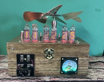 Nixie Clock IN-14 Retro With Fan Driven Whirligig +  RGB Meter.+Handmade Copper
