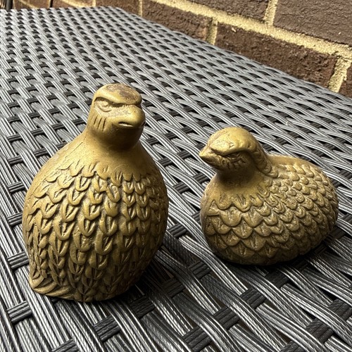 Vintage Brass Quail Bird Figurine Set of 2 Decorative Collectible Sculptures
