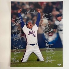 Autographed/Signed 1986 New York Mets Team 26x Sigs WS 16x20 Photo JSA COA #4