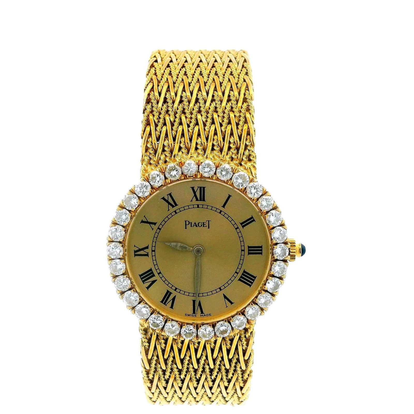 Piaget — Piaget 18K Yellow Gold Mech Woven Bracelet Diamond Bezel Box & Papers