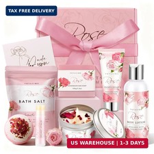 Gifts for Women Birthday, Bath and Body Gift Basket Mothers Day Gifts, Rose Home