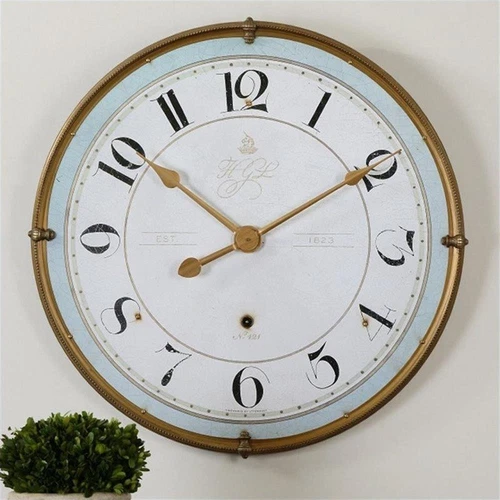 Uttermost Torriana Wood and Metal Wall Clock in Antique Gold/Pale Blue - Picture 1 of 2