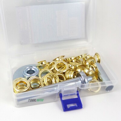 Grommet Tool Kit with 100 1/2'' Brass Coated Grommets