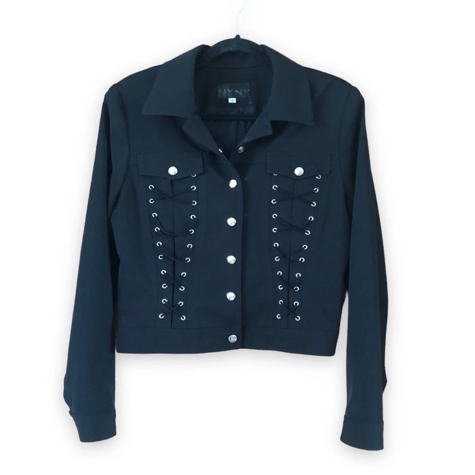 Abito vintage NYNY di San Valentino nero chiusura a scatto corsetto giacca da taschino taglia 8