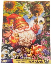 NEW Springbok GNOME WORRIES BEE HAPPY 500 Pc Spring Honey Flowers Puzzle SEALED