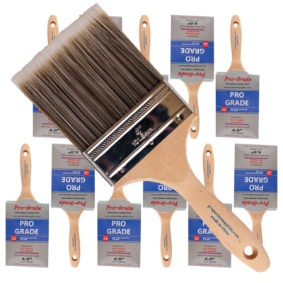 12-Pack - 4'' Flat Brushes for All Latex and Oil Paints & Stains